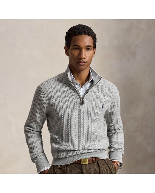 Polo Ralph Lauren Gray Cable-Knit Cotton Mockneck Jumper for men