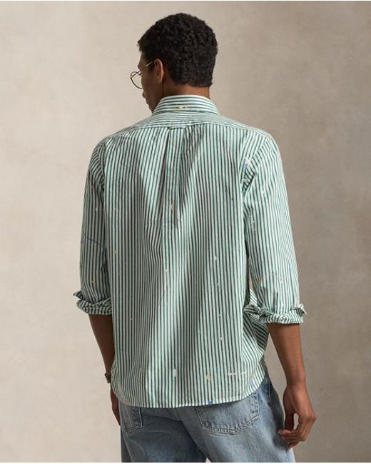 Polo Ralph Lauren Green Classic Fit Paint-Splatter Striped Shirt for men