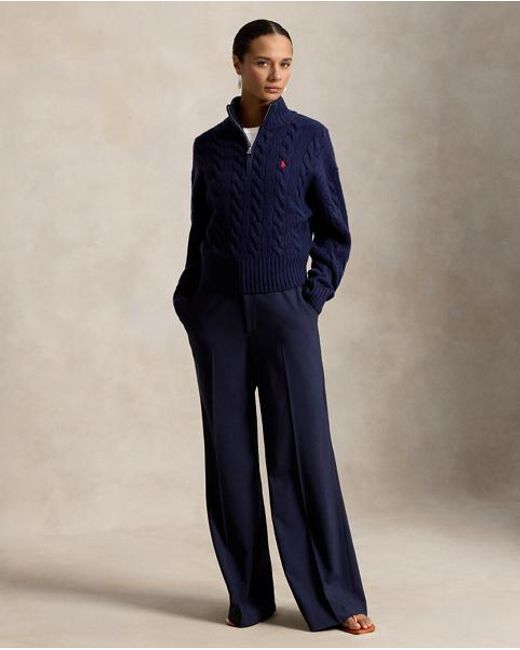 Polo Ralph Lauren Blue Cable Wool-Cashmere Half-Zip Sweater