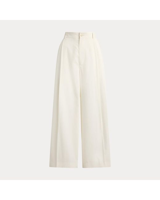 Ralph Lauren White Myrtle Silk Poplin Cropped Pleated Trouser