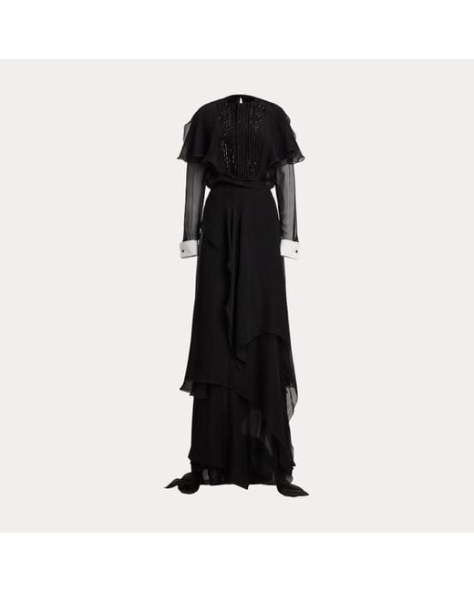 Robe De Soirée Emala Mousseline De Soie Ralph Lauren en coloris Black
