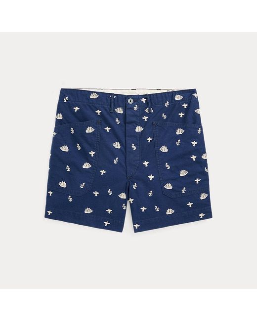 RRL Blue Nautical-embroidered Twill Short for men