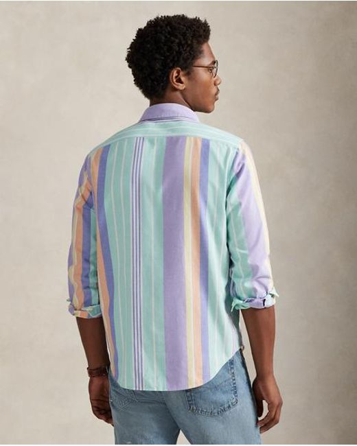 Polo Ralph Lauren Blue Custom Fit Striped Oxford Workshirt for men