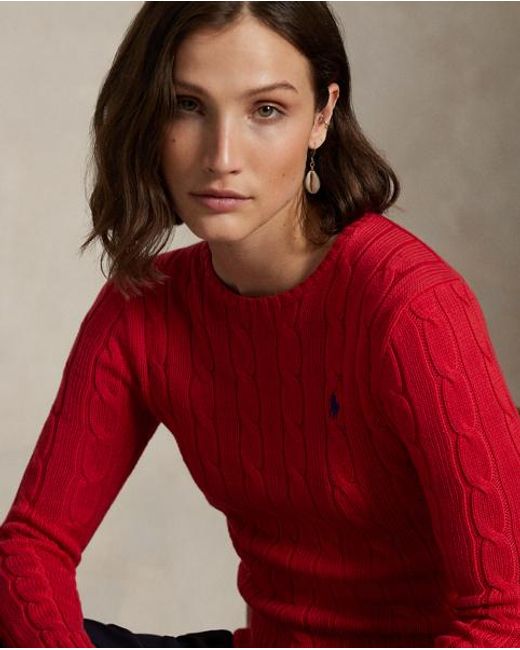 Ralph Lauren Red Baumwoll-Rundhalspullover Mit Zopfmuster