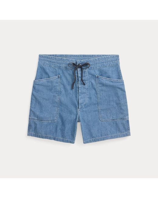 Short in chambray di cotone e lino di RRL in Blue da Uomo