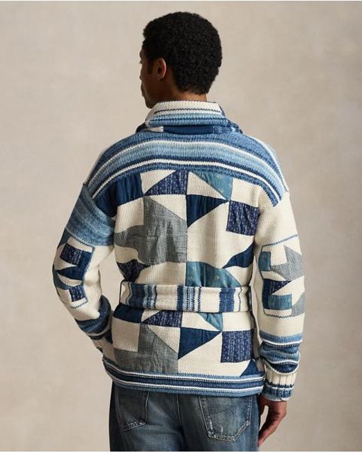Polo Ralph Lauren Blue Appliquéd Cotton-Linen Cardigan for men