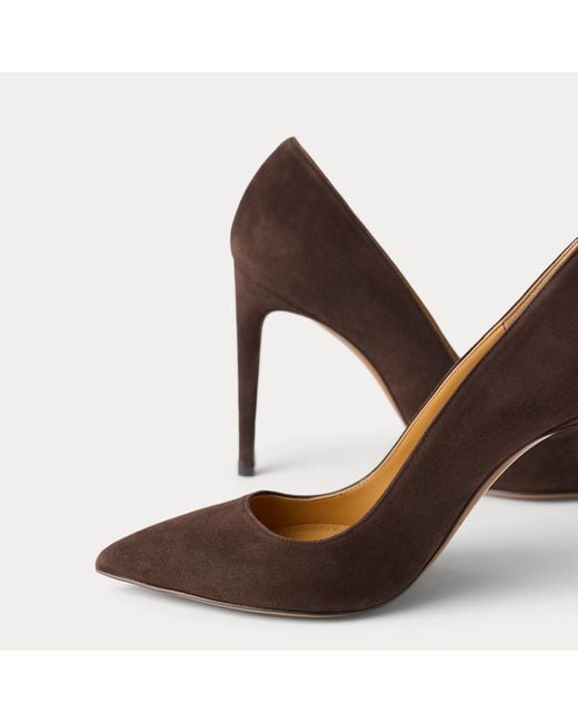 Ralph Lauren Brown Celia 100 Mm Goat-Suede Pump