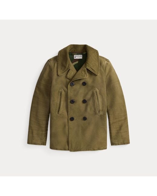 RRL Green Textured Cotton Peacoat for men