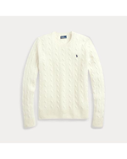Ralph Lauren Wollen-Kasjmier Kabeltrui in het Natural