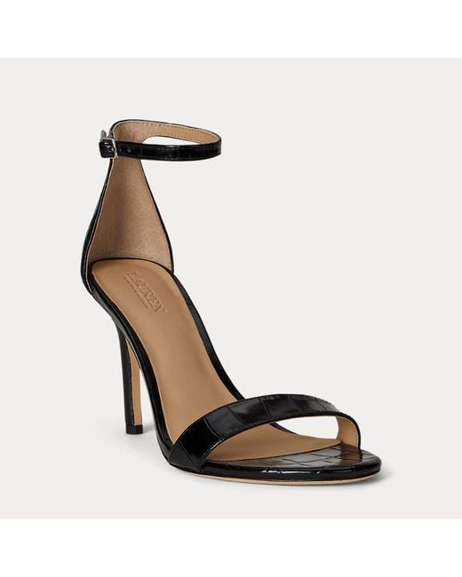 Sandali Allie in pelle goffrata di Ralph Lauren in Black