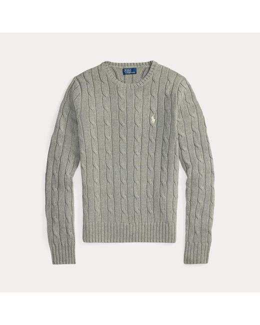 Polo Ralph Lauren Gray Cable-Knit Cotton Crewneck Jumper