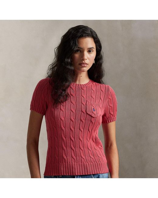 Polo Ralph Lauren Red Cable-Knit Cotton Short-Sleeved Jumper