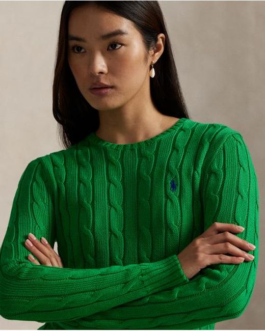 Ralph Lauren Green Cable-Knit Cotton Crewneck Sweater