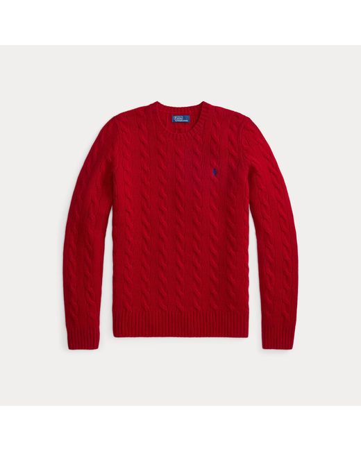Polo Ralph Lauren Red Cable Wool-Cashmere Crewneck Sweater