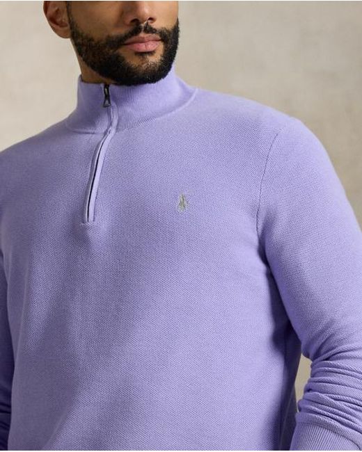 Polo Ralph Lauren Purple Mesh-Knit Cotton Quarter-Zip Jumper for men