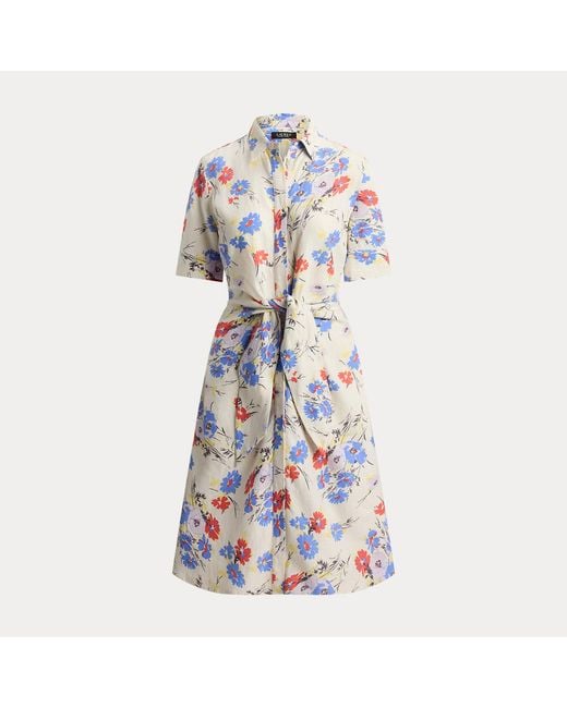 Ralph Lauren Natural Floral Tie-Front Linen Shirt Dress