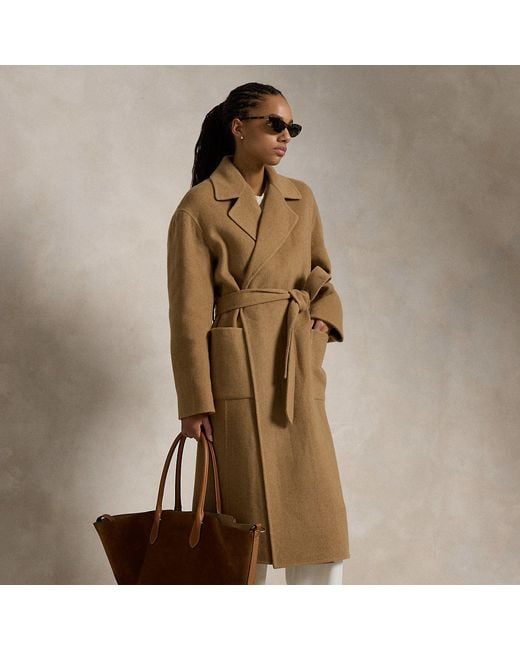 Ralph Lauren Natural Double-Faced Wool Wrap Coat