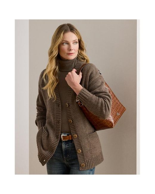 Cardigan in misto lana con scollo a V di Ralph Lauren in Brown