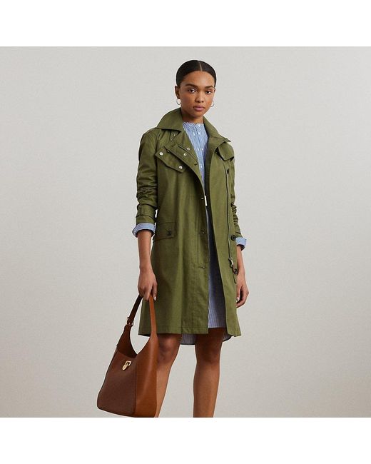 Gabardina De Sarga De Algodón Y Cinturón Ralph Lauren de color Green