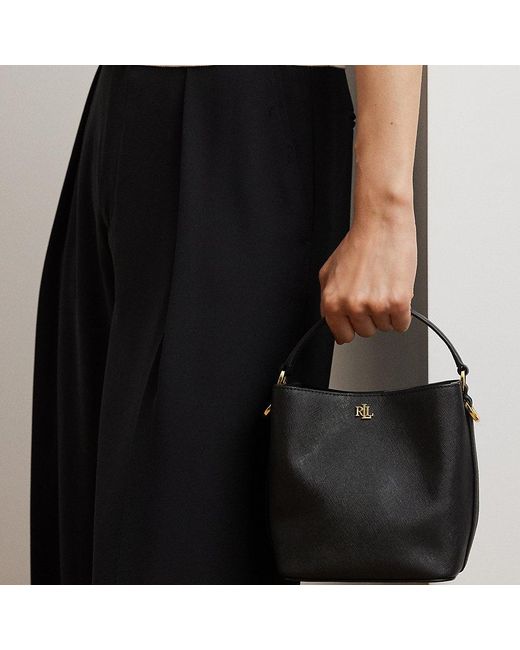 Ralph Lauren Black Crosshatch Small Reese Bucket Bag