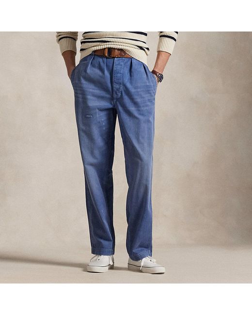 Ralph Lauren Blue Straight Fit Distressed Twill Trouser for men