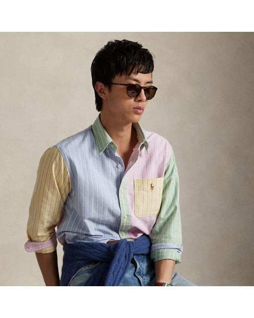 Camicia Oxford patchwork a righe di Polo Ralph Lauren in Blue da Uomo