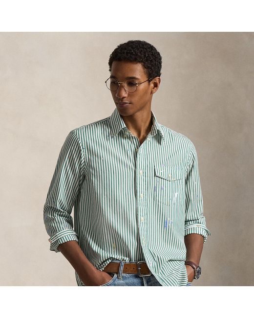 Polo Ralph Lauren Green Classic Fit Paint-Splatter Striped Shirt for men