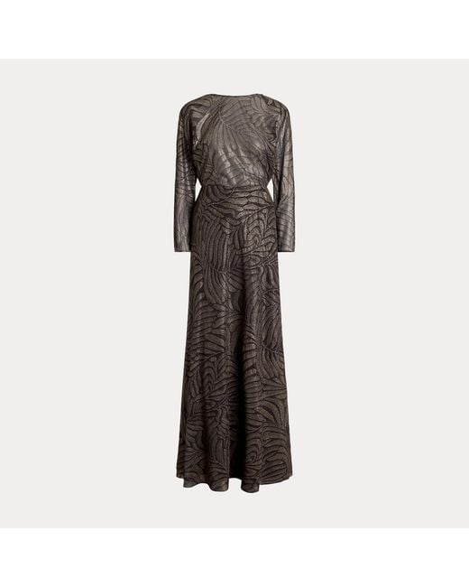 Ralph Lauren Black Shannen Foiled Chiffon Evening Dress