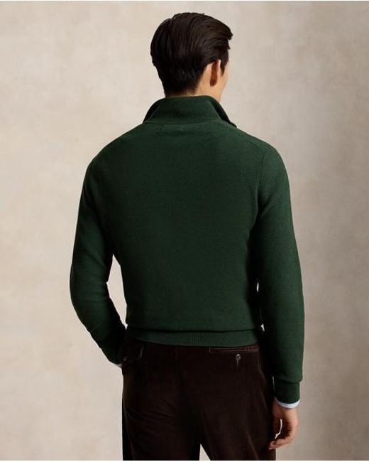 Ralph Lauren Green Mesh-Knit Cotton Quarter-Zip Sweater for men