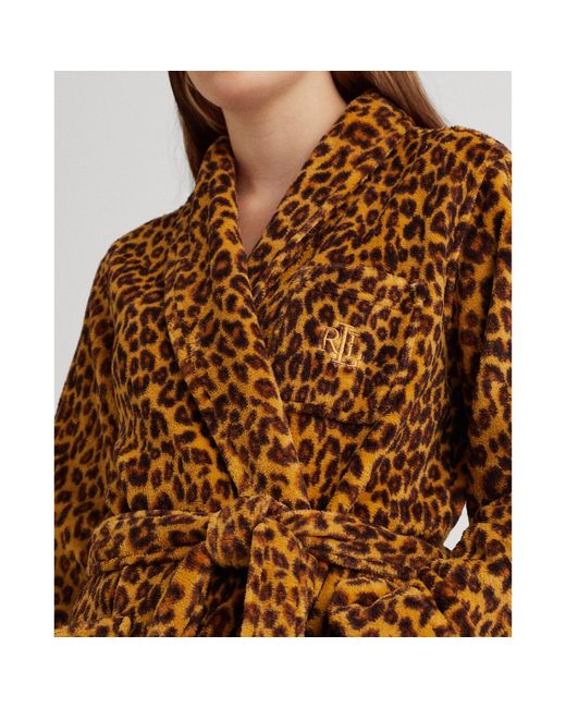 Ralph Lauren Leopardprint Short Shawlcollar Robe in Brown Lyst