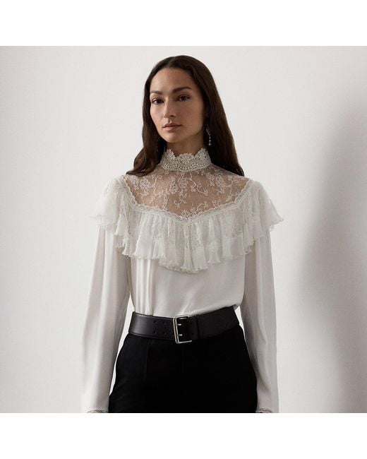 Ralph Lauren Gray Alexandrea Crepe-Back-Satin Blouse