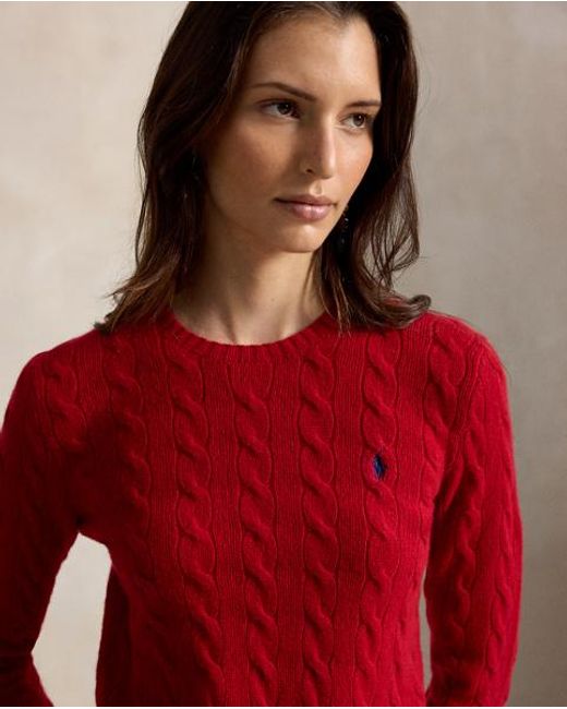 Polo Ralph Lauren Red Cable Wool-Cashmere Crewneck Sweater