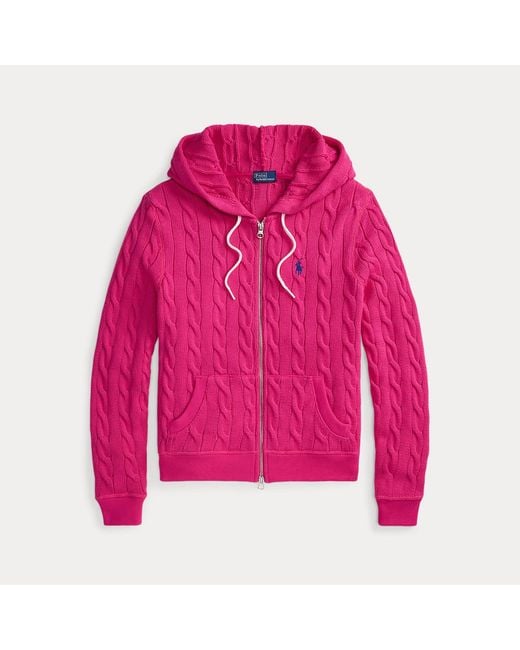 Polo Ralph Lauren Pink Cable-Knit Cotton Full-Zip Hoodie