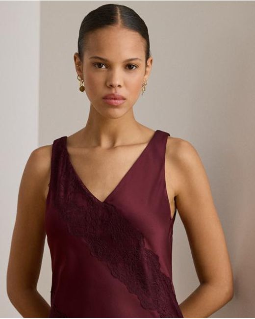 Ralph Lauren Purple Lace-Trim Charmeuse Cocktail Dress
