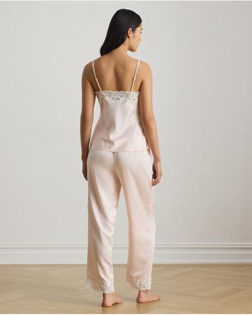 Ralph Lauren Brown Lace-Trim Satin Double-Strap Cami Pj Set