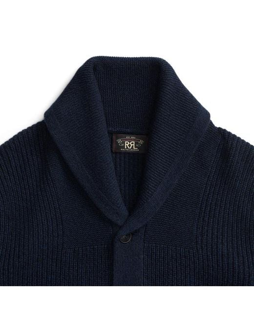 RRL Blue Textured Cashmere Shawl-collar Cardigan for men