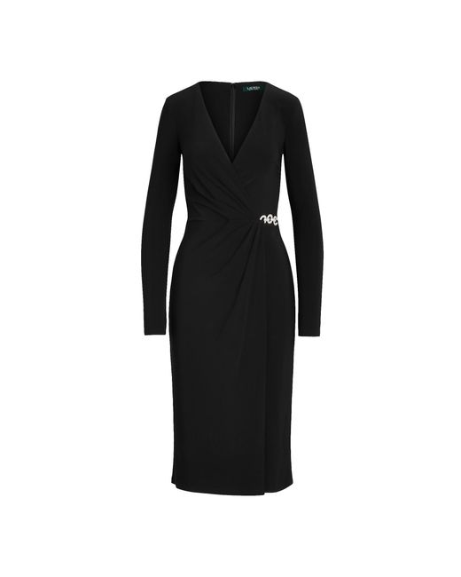 Ralph Lauren Matte Jersey Surplice Dress in Black Lyst