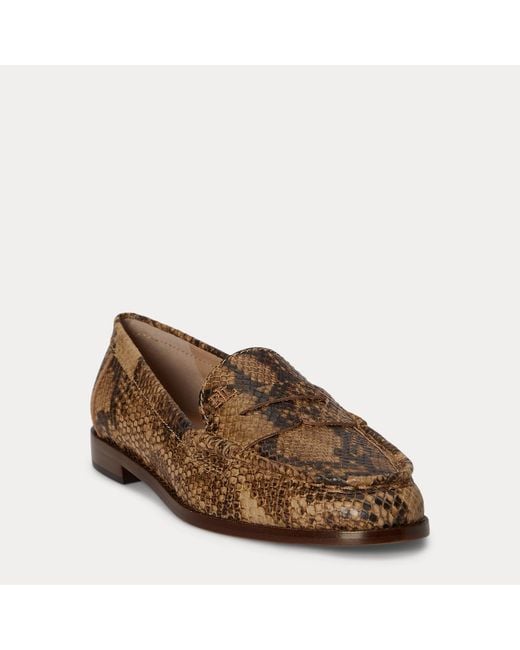 Ralph Lauren Brown Wynnie Python-Embossed Leather Loafer