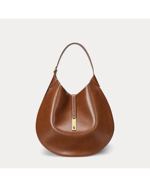 Polo Ralph Lauren Brown Große Kalbsleder-Schultertasche Polo Id