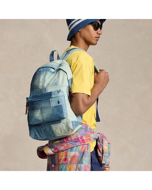 Ralph Lauren Blue Patchwork Denim Backpack for men