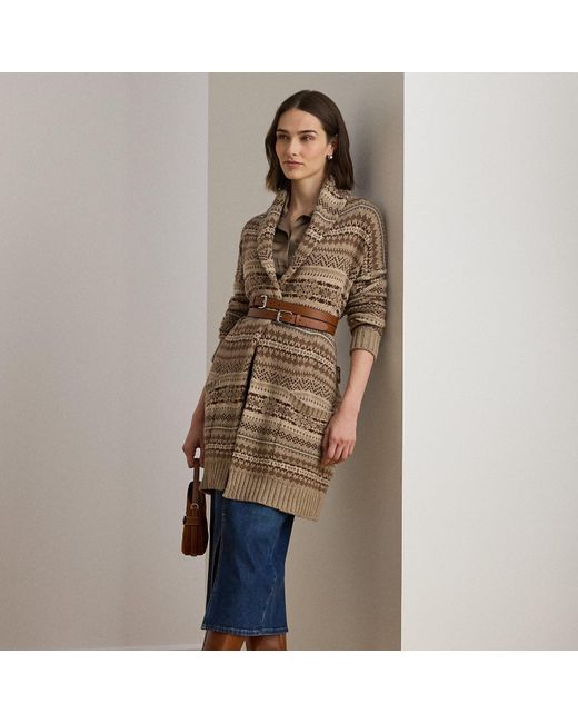 Ralph Lauren Natural Fair Isle Belted Wool-Blend Cardigan