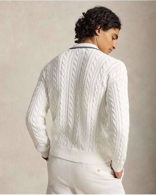 Polo Ralph Lauren White Relaxed Fit Cable Polo-Collar Jumper for men