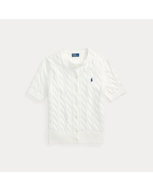 Polo Ralph Lauren Gray Cable-Knit Cotton Short-Sleeve Cardigan