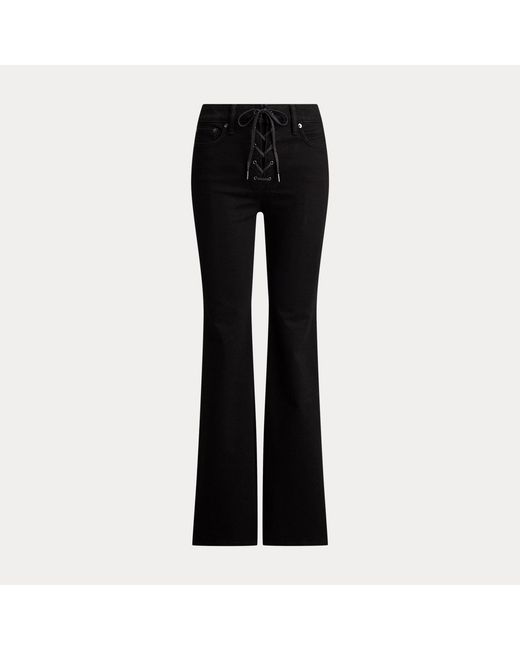 Ralph Lauren Black Lace-Up High-Rise Flare Jean