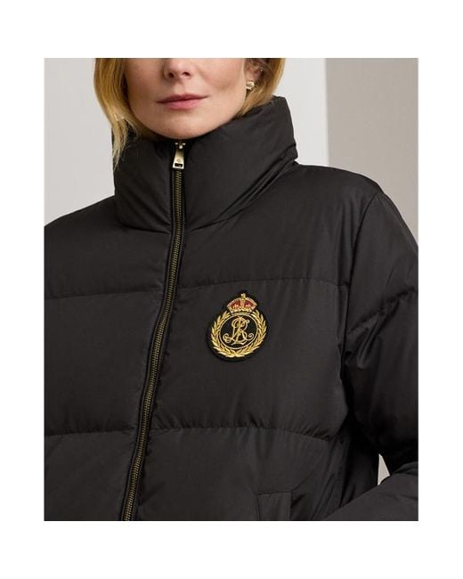 Ralph Lauren Black Crest-patch Funnelneck Down Coat