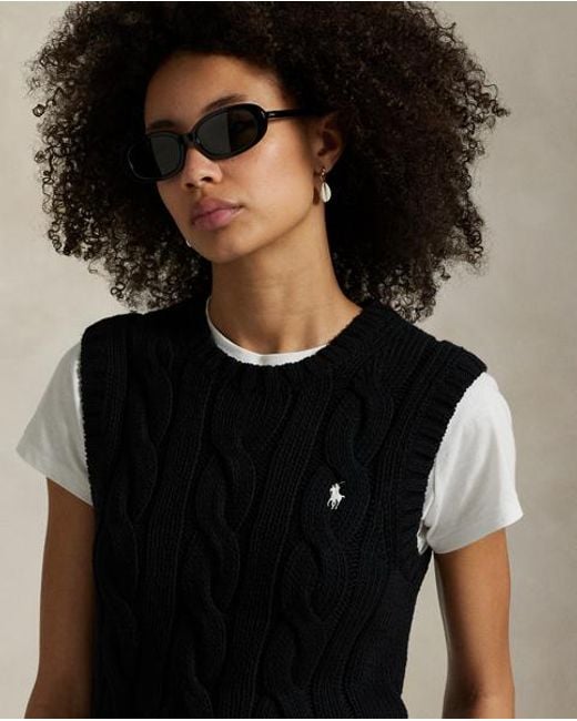 Polo Ralph Lauren Black Cable-Knit Cotton Cropped Vest