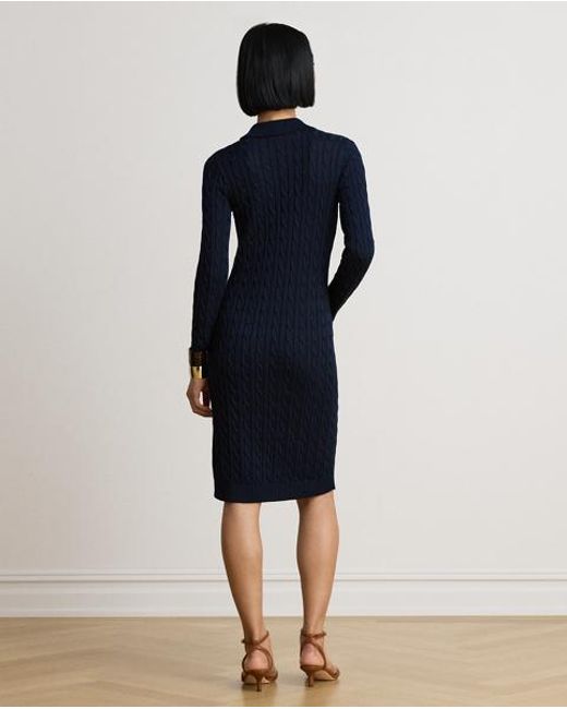 Ralph Lauren Blue Cable-Knit Cotton-Blend Jumper Dress