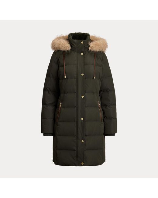 Ralph Lauren Green Faux Fur-Trim Hooded Down Coat