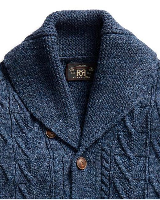 Ralph Lauren Blue Aran-Knit Cotton Cardigan for men
