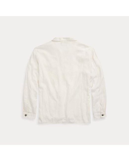 RRL Linnen-katoenen Keper Popover Overhemd in het White voor heren
